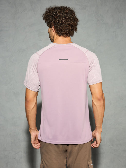 Men Self Design Slim Fit Crew Neck T-shirt with DOUBLE COOL
