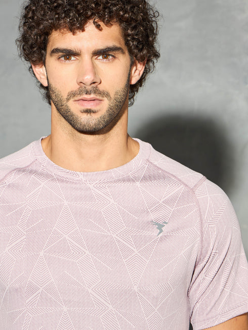 Men Self Design Slim Fit Crew Neck T-shirt with DOUBLE COOL