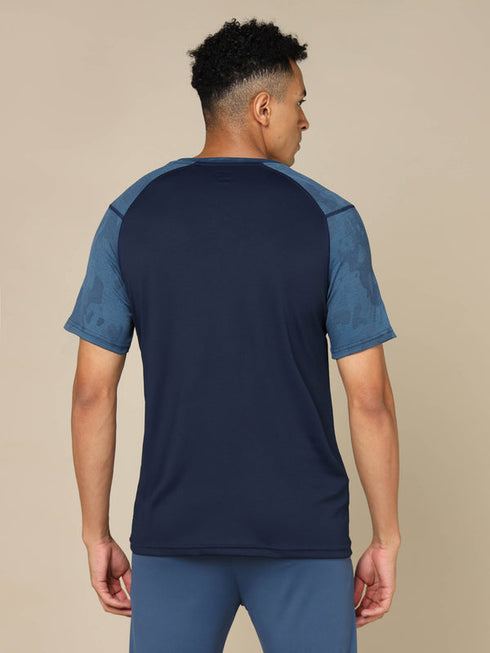 Men Self Design Slim Fit Crew Neck T-shirt with DOUBLE COOL
