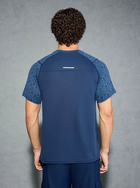 Men Self Design Slim Fit Crew Neck T-shirt with DOUBLE COOL