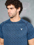 Men Self Design Slim Fit Crew Neck T-shirt with DOUBLE COOL