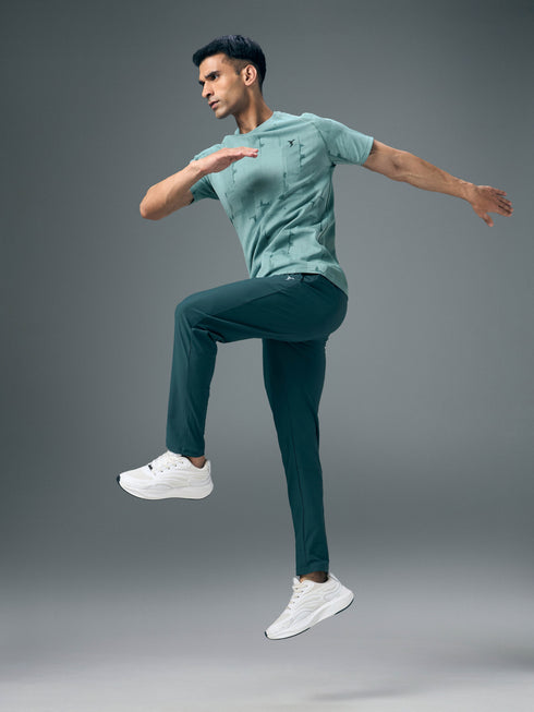 Men Self Design Slim Fit Crew Neck T-shirt with DOUBLE COOL