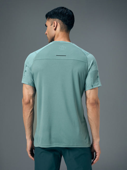 Men Self Design Slim Fit Crew Neck T-shirt with DOUBLE COOL