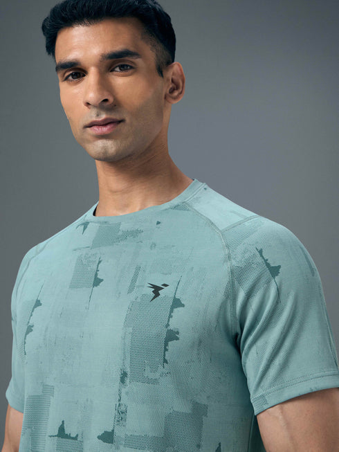 Men Self Design Slim Fit Crew Neck T-shirt with DOUBLE COOL
