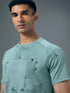Men Self Design Slim Fit Crew Neck T-shirt with DOUBLE COOL