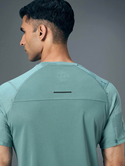 Men Self Design Slim Fit Crew Neck T-shirt with DOUBLE COOL