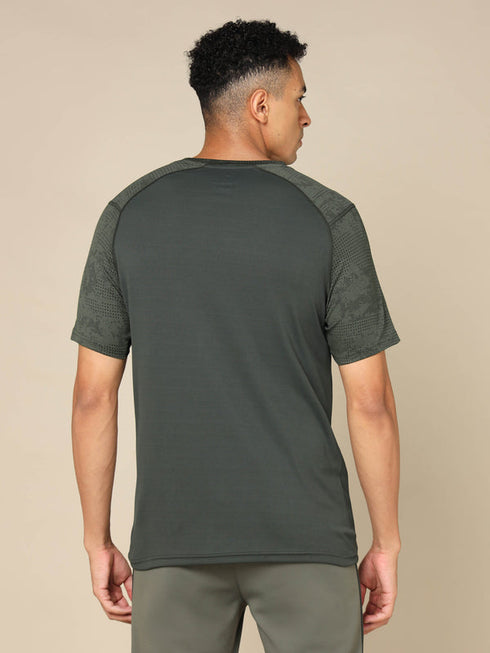 Men Self Design Slim Fit Crew Neck T-shirt with DOUBLE COOL
