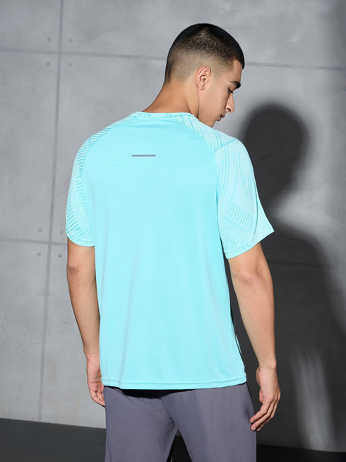 Men Self Design Slim Fit Crew Neck T-shirt with DOUBLE COOL