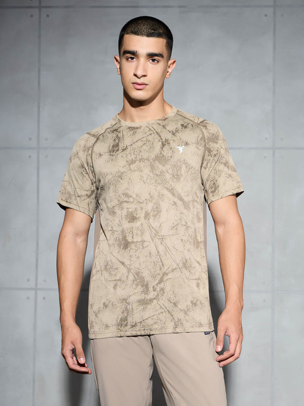 Men Self Design Slim Fit Crew Neck T-shirt with DOUBLE COOL