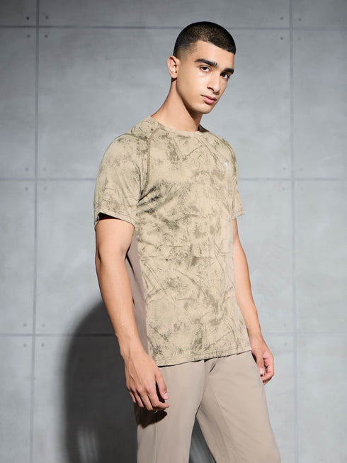 Men Self Design Slim Fit Crew Neck T-shirt with DOUBLE COOL