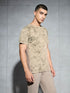 Men Self Design Slim Fit Crew Neck T-shirt with DOUBLE COOL