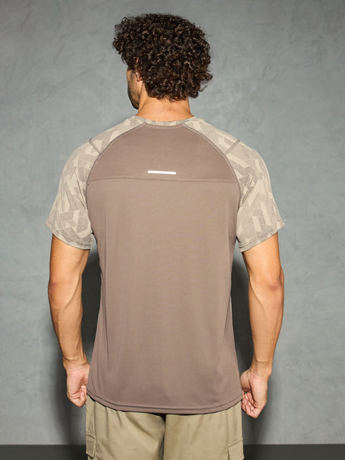 Men Self Design Slim Fit Crew Neck T-shirt with DOUBLE COOL