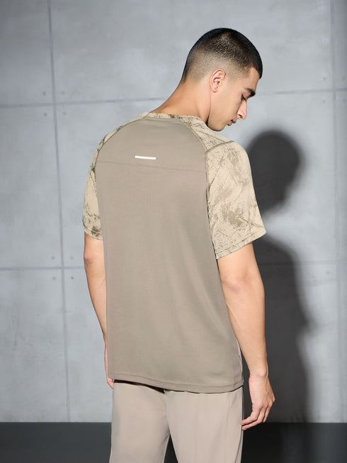 Men Self Design Slim Fit Crew Neck T-shirt with DOUBLE COOL