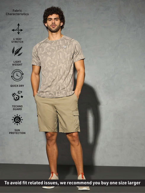 Men Self Design Slim Fit Crew Neck T-shirt with DOUBLE COOL