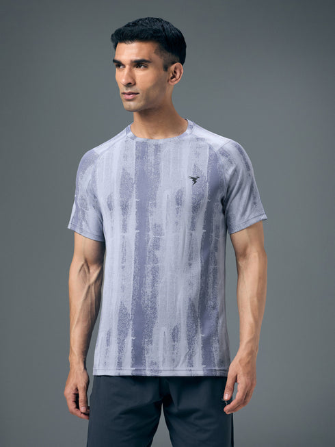 Men Self Design Slim Fit Crew Neck T-shirt with DOUBLE COOL