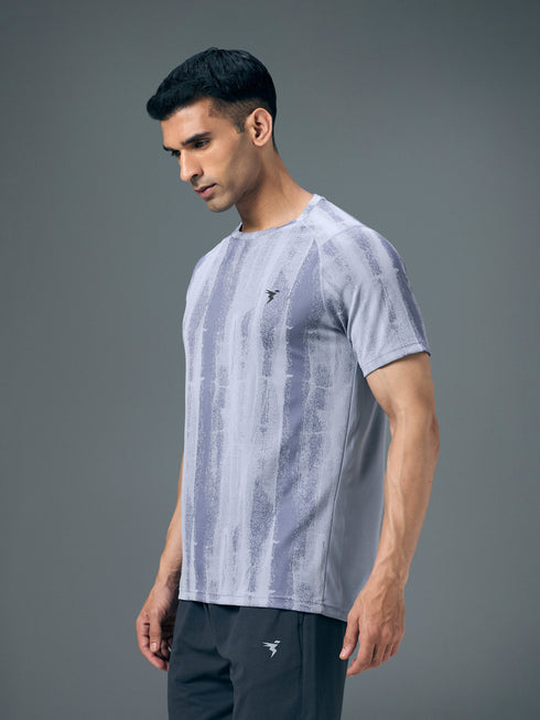 Men Self Design Slim Fit Crew Neck T-shirt with DOUBLE COOL