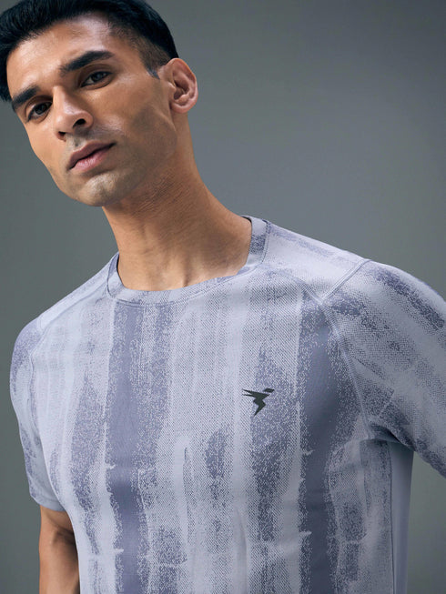 Men Self Design Slim Fit Crew Neck T-shirt with DOUBLE COOL