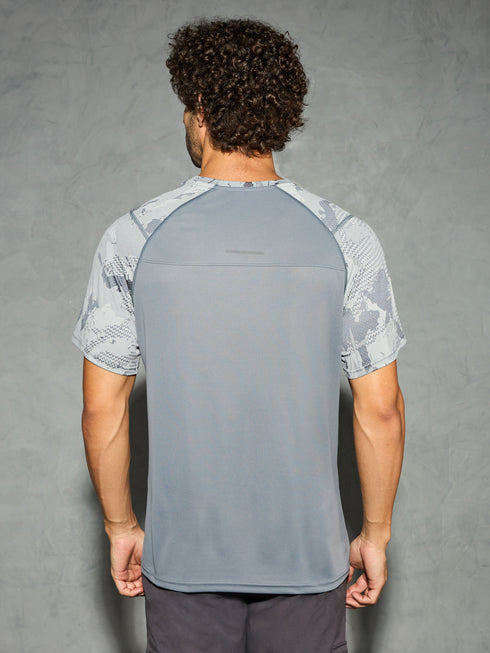 Men Self Design Slim Fit Crew Neck T-shirt with DOUBLE COOL
