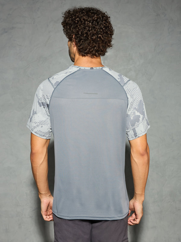 Men Self Design Slim Fit Crew Neck T-shirt with DOUBLE COOL