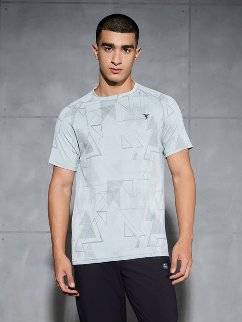 Men Self Design Slim Fit Crew Neck T-shirt with DOUBLE COOL