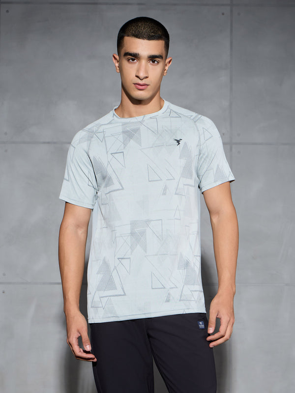 Men Self Design Slim Fit Crew Neck T-shirt with DOUBLE COOL