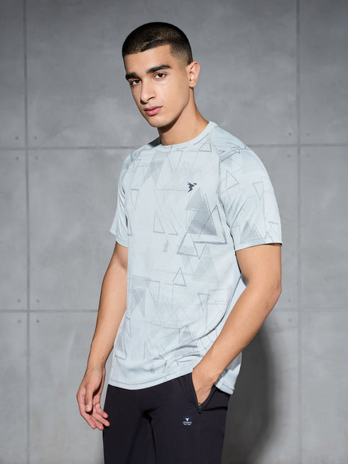 Men Self Design Slim Fit Crew Neck T-shirt with DOUBLE COOL