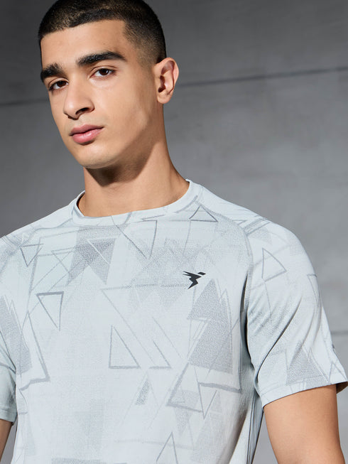 Men Self Design Slim Fit Crew Neck T-shirt with DOUBLE COOL
