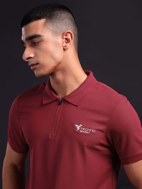 Men Solid Slim Fit Polo T-shirt with MATPIQ