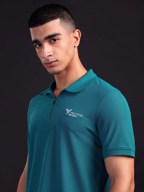 Men Solid Slim Fit Polo T-shirt with MATPIQ