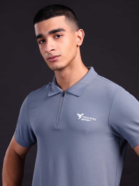 Men Solid Slim Fit Polo T-shirt with MATPIQ