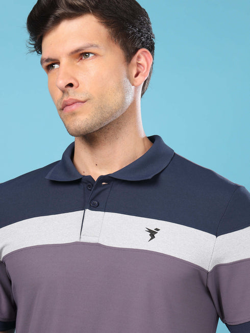 Men Colorblock Slim Fit Polo T-shirt with MATPIQ