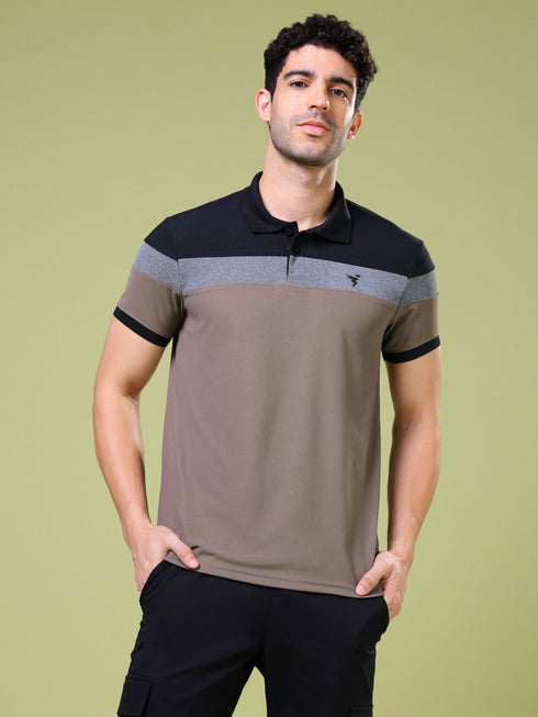 Men Colorblock Slim Fit Polo T-shirt with MATPIQ