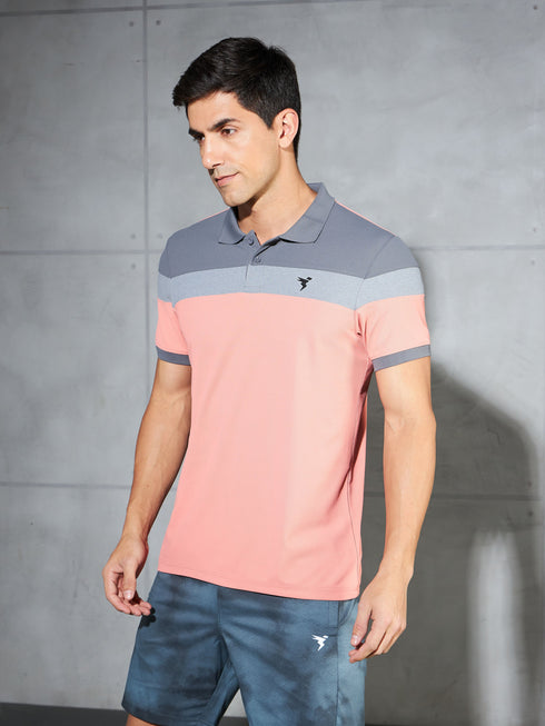 Men Colorblock Slim Fit Polo T-shirt with MATPIQ