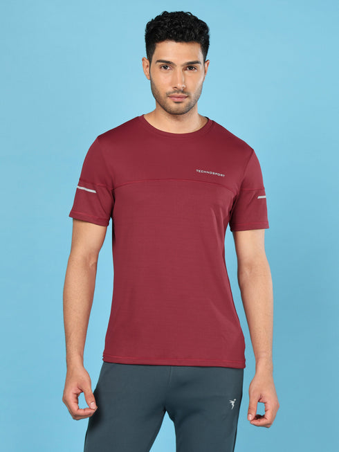 Men Solid Slim Fit Crew Neck T-shirt with DOUBLE COOL