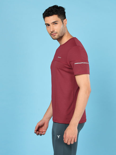 Men Solid Slim Fit Crew Neck T-shirt with DOUBLE COOL