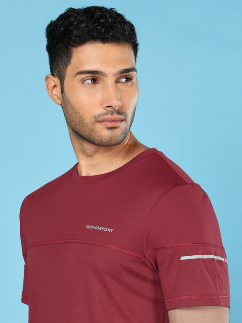 Men Solid Slim Fit Crew Neck T-shirt with DOUBLE COOL