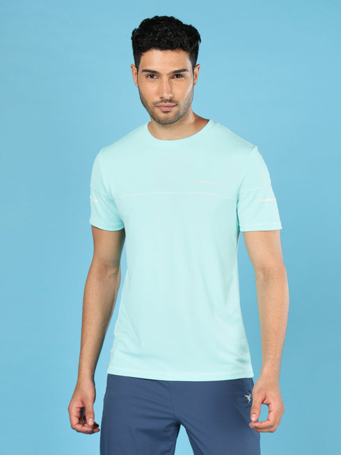 Men Solid Slim Fit Crew Neck T-shirt with DOUBLE COOL