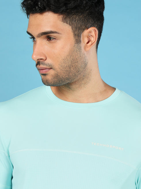 Men Solid Slim Fit Crew Neck T-shirt with DOUBLE COOL