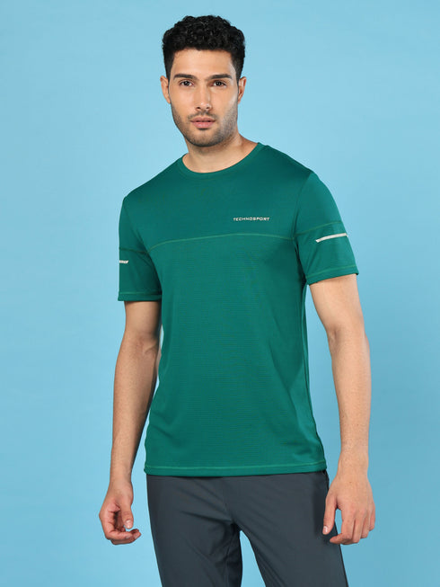 Men Solid Slim Fit Crew Neck T-shirt with DOUBLE COOL