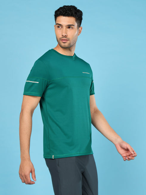 Men Solid Slim Fit Crew Neck T-shirt with DOUBLE COOL