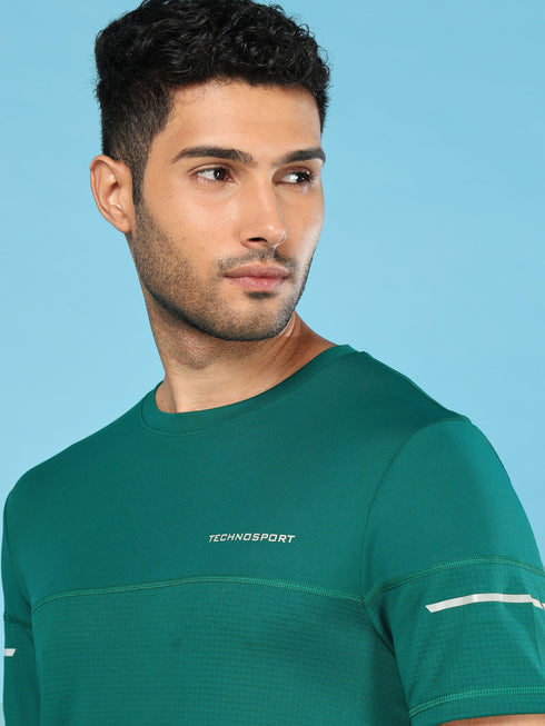 Men Solid Slim Fit Crew Neck T-shirt with DOUBLE COOL