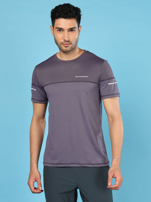 Men Solid Slim Fit Crew Neck T-shirt with DOUBLE COOL
