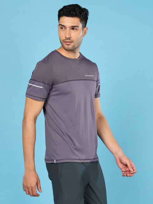Men Solid Slim Fit Crew Neck T-shirt with DOUBLE COOL