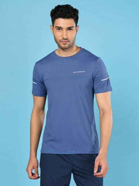 Men Solid Slim Fit Crew Neck T-shirt with DOUBLE COOL