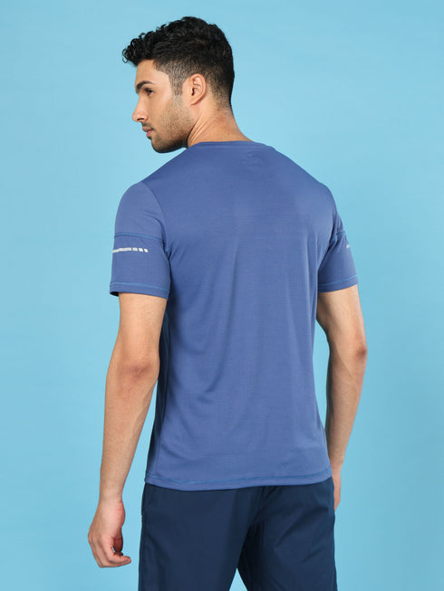 Men Solid Slim Fit Crew Neck T-shirt with DOUBLE COOL