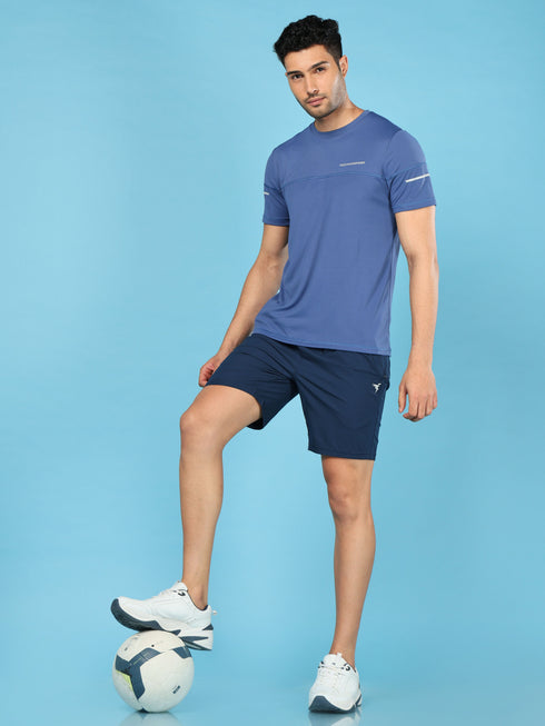 Men Solid Slim Fit Crew Neck T-shirt with DOUBLE COOL