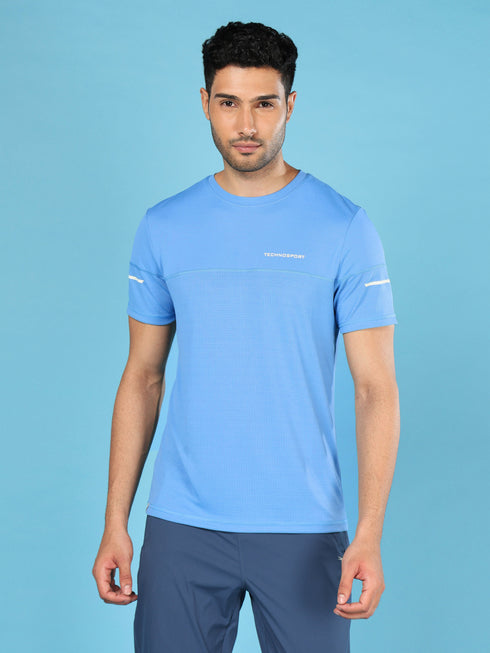 Men Solid Slim Fit Crew Neck T-shirt with DOUBLE COOL