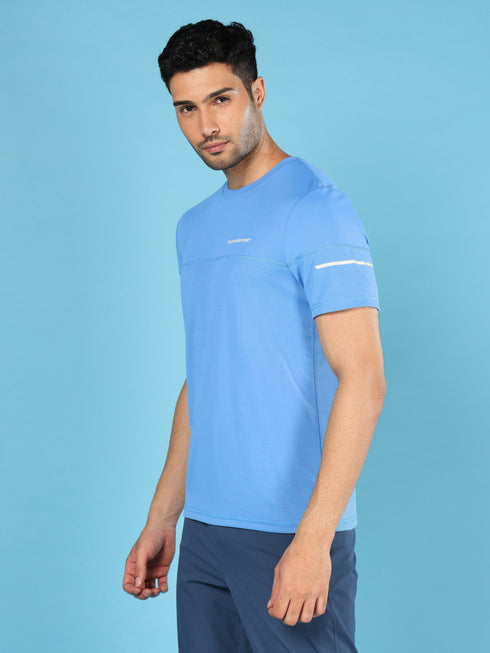 Men Solid Slim Fit Crew Neck T-shirt with DOUBLE COOL