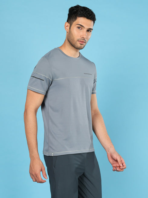 Men Solid Slim Fit Crew Neck T-shirt with DOUBLE COOL