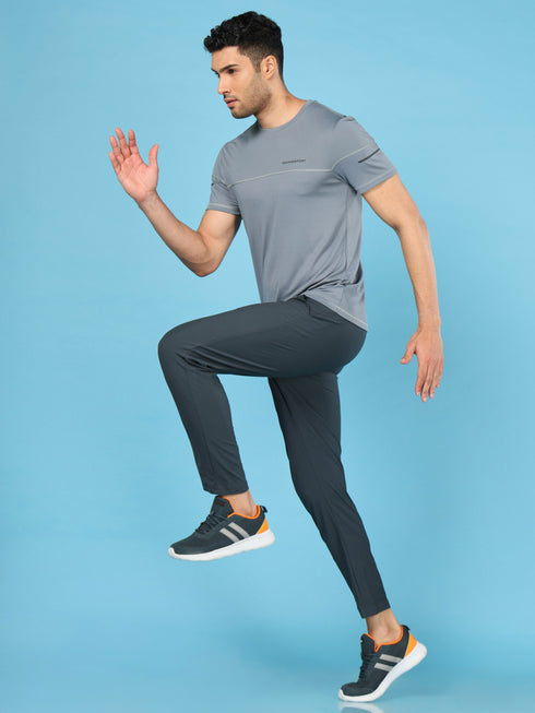 Men Solid Slim Fit Crew Neck T-shirt with DOUBLE COOL